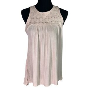 Mossimo Flowy Tank Top Sleeveless Casual Blouse Lace Detail Pale Pink‎ XS